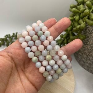 ONE Multi-Color Faceted Pastel Morganite Beaded Stretch Bracelet -8mm (0024)